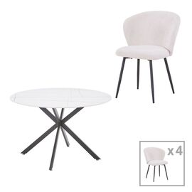 Τραπεζαρία Karg-Stoyen pakoworld 5τεμ λευκό ύφασμα - λευκό-μαύρο μαρμάρου Φ120x75εκ - ΤΡΑΠΕΖΑΡΙΕΣ στο Milonadakis.gr