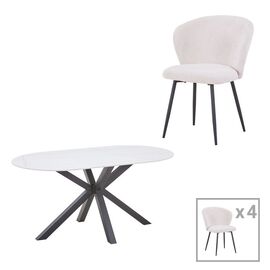 Τραπεζαρία Karg-Makrey pakoworld 5τεμ λευκό ύφασμα - λευκό μαρμάρου 160x90x75εκ - ΤΡΑΠΕΖΑΡΙΕΣ στο Milonadakis.gr