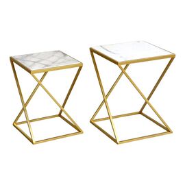 Βοηθητικά τραπεζάκια σαλονιού σετ 2τεμ Zoliene Inart χρυσό μέταλλο-λευκό μαρμάρου - ΤΡΑΠΕΖΑΚΙΑ ΣΑΛΟΝΙΟΥ στο Milonadakis.gr