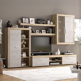 Σύνθετο σαλονιού Tesivo pakoworld σε γκρι αντικέ με καρυδί απόχρωση 292.8x45.6x199.6εκ - ΣΥΝΘΕΣΕΙΣ ΣΑΛΟΝΙΟΥ στο Milonadakis.gr