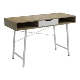 Γραφείο εργασίας Komo pakoworld σε sonoma-λευκή απόχρωση με λευκά μεταλλικά πόδια 120x48x76εκ - ΓΡΑΦΕΙΑ στο Milonadakis.gr