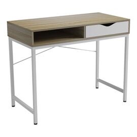 Γραφείο εργασίας Kama pakoworld σε sonoma-λευκή απόχρωση με λευκά μεταλλικά πόδια 95x48x76εκ - ΓΡΑΦΕΙΑ στο Milonadakis.gr