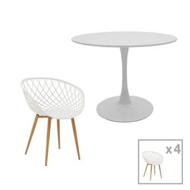 Τραπεζαρία Ezra-Balou pakoworld σετ 5τεμ pp-mdf σε λευκή απόχρωση Φ100x75εκ - ΤΡΑΠΕΖΑΡΙΕΣ στο Milonadakis.gr