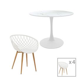 Τραπεζαρία Ezra-Balou I pakoworld σετ 5τεμ pp-mdf σε λευκό μαρμάρου απόχρωση Φ120x75εκ - ΤΡΑΠΕΖΑΡΙΕΣ στο Milonadakis.gr