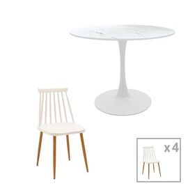 Τραπεζαρία Aurora-Balou I pakoworld σετ 5τεμ pp-mdf σε λευκό μαρμάρου απόχρωση Φ120x75εκ - ΤΡΑΠΕΖΑΡΙΕΣ στο Milonadakis.gr