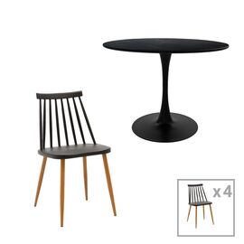 Τραπεζαρία Aurora-Balou I pakoworld σετ 5τεμ pp-mdf σε μαύρη-φυσικό απόχρωση Φ120x75εκ - ΤΡΑΠΕΖΑΡΙΕΣ στο Milonadakis.gr