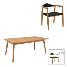 Τραπεζαρία 7 τεμ. Ganny-Pino pakoworld teak ξύλο σε φυσική - μαυρη απόχρωση 180/240x100x75εκ - ΣΕΤ ΤΡΑΠΕΖΑΡΙΕΣ στο Milonadakis.gr