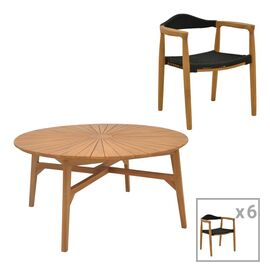 Τραπεζαρία 7τεμ. Ganny-Colen pakoworld teak ξύλο σε φυσική-μαυρη απόχρωση Φ150x75εκ - ΣΕΤ ΤΡΑΠΕΖΑΡΙΕΣ στο Milonadakis.gr