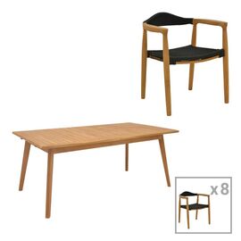 Τραπεζαρία 9 τεμ. Ganny-Pino pakoworld teak ξύλο σε φυσική - μαυρη απόχρωση 180/240x100x75εκ - ΣΕΤ ΤΡΑΠΕΖΑΡΙΕΣ στο Milonadakis.gr