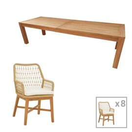 Τραπεζαρία 9τεμ Elaiza-Pablo pakoworld teak ξύλο σε φυσική-μπεζ απόχρωση 240x100x76εκ - ΣΕΤ ΤΡΑΠΕΖΑΡΙΕΣ στο Milonadakis.gr