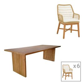 Τραπεζαρία Elaiza-Zibra pakoworld σετ 7τεμ σε φυσική-μπεζ απόχρωση 220x100x75εκ - ΣΕΤ ΤΡΑΠΕΖΑΡΙΕΣ στο Milonadakis.gr