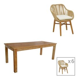 Τραπεζαρία Kalie-Wooly pakoworld σετ 7τεμ σε φυσική-μπεζ απόχρωση 220x90x75εκ - ΣΕΤ ΤΡΑΠΕΖΑΡΙΕΣ στο Milonadakis.gr