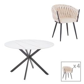 Τραπεζαρία Vivian-Stoyen pakoworld 5τεμ μπεζ βελούδο - λευκό μαρμάρου Φ120x75εκ - ΤΡΑΠΕΖΑΡΙΕΣ στο Milonadakis.gr