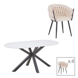 Τραπεζαρία Vivian-Makrey pakoworld 5τεμ μπεζ βελούδο - λευκό μαρμάρου 160x90x75εκ - ΤΡΑΠΕΖΑΡΙΕΣ στο Milonadakis.gr