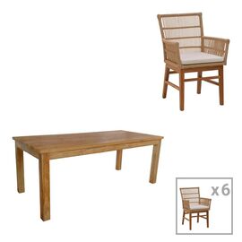 Τραπεζαρία Inca-Wooly pakoworld σετ 7τεμ σε φυσική-μπεζ απόχρωση 220x90x75εκ - ΣΕΤ ΤΡΑΠΕΖΑΡΙΕΣ στο Milonadakis.gr