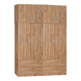 Ντουλάπα ρούχων τετράφυλλη με πατάρι Zelia B pakoworld με 4 συρτάρια χρώμα oak 158x42x240εκ - ΝΤΟΥΛΑΠΕΣ στο Milonadakis.gr