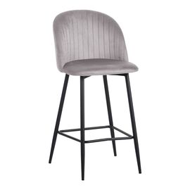 Σκαμπό μπαρ Barow pakoworld βελούδο σε ανοιχτό γκρι απόχρωση με μαύρα μεταλλικά πόδια 53x46.5x96.5 - ΣΚΑΜΠΟ ΜΠΑΡ στο Milonadakis.gr