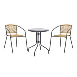 Tραπεζαρία Watson-Lindaria pakoworld σετ 3τεμ μέταλλο ανθρακί-γυαλί- pe rattan σε φυσική απόχρωση Φ60x70εκ - ΣΕΤ ΤΡΑΠΕΖΑΡΙΕΣ στο Milonadakis.gr