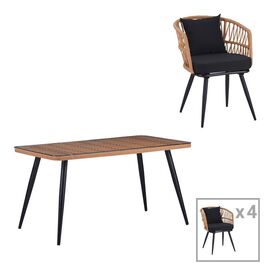 Τραπεζαρία Naoki σετ 5 τεμ pakoworld γυάλινο- pe rattan σε φυσική απόχρωση με μαυρα πόδια 140x80x78εκ - ΣΕΤ ΤΡΑΠΕΖΑΡΙΕΣ στο Milonadakis.gr
