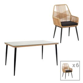 Τραπεζαρία Naoki-Tanish σετ 7τεμ pakoworld μέταλλο μαύρο-pe φυσικό-γυαλί 160x90x78εκ - ΣΕΤ ΤΡΑΠΕΖΑΡΙΕΣ στο Milonadakis.gr