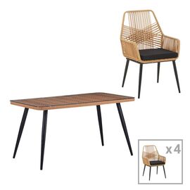 Τραπεζαρία Naoki-Tanish σετ 5 τεμ pakoworld γυάλινο- pe rattan σε φυσική απόχρωση με μαυρα πόδια 140x80x78εκ - ΣΕΤ ΤΡΑΠΕΖΑΡΙΕΣ στο Milonadakis.gr