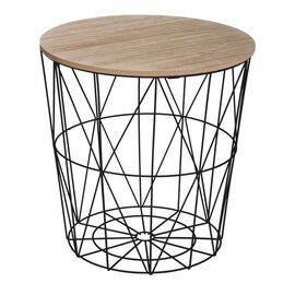 Βοηθητικό τραπέζι Kumi pakoworld mdf επιφάνεια oak και μέταλλο σε μαύρη απόχρωση Φ40x41εκ - ΒΟΗΘΗΤΙΚΑ ΤΡΑΠΕΖΑΚΙΑ στο Milonadakis.gr