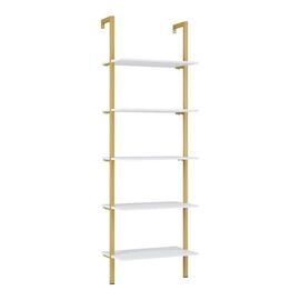 Ραφιέρα Τοίχου Tenesi pakoworld σε λευκή απόχρωση με χρυσό μεταλλικό σκελετό 60x22x200εκ - ΡΑΦΙΑ ΤΟΙΧΟΥ στο Milonadakis.gr