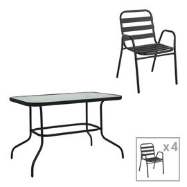 Τραπεζαρία Valor-Sussie pakoworld σετ 5τεμ μέταλλο μαύρο-γυαλί 110x60x70εκ - ΣΕΤ ΤΡΑΠΕΖΑΡΙΕΣ στο Milonadakis.gr