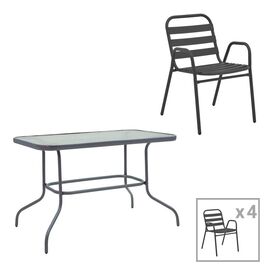 Τραπεζαρία Valor-Sussie pakoworld σετ 5τεμ μέταλλο ανθρακί-γυαλί 110x60x70εκ - ΣΕΤ ΤΡΑΠΕΖΑΡΙΕΣ στο Milonadakis.gr