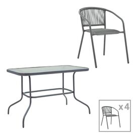 Τραπεζαρία Valor-Lindaria pakoworld σετ 5τεμ μέταλλο ανθρακί-γυαλί-pe rattan 110x60x70εκ - ΣΕΤ ΤΡΑΠΕΖΑΡΙΕΣ στο Milonadakis.gr