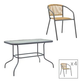 Τραπεζαρία Valor-Lindaria pakoworld σετ 5τεμ μέταλλο ανθρακί-γυαλί-pe rattan σε φυσική απόχρωση 110x60x70εκ - ΣΕΤ ΤΡΑΠΕΖΑΡΙΕΣ στο Milonadakis.gr