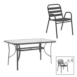 Τραπεζαρία Ensure-Sussie pakoworld σετ 5τεμ μέταλλο-γυαλί σε ανθρακί απόχρωση 120x70x70εκ - ΣΕΤ ΤΡΑΠΕΖΑΡΙΕΣ στο Milonadakis.gr