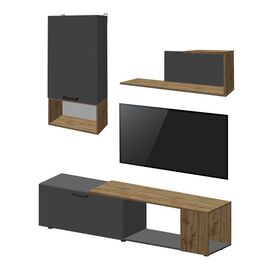 Σύνθετο σαλονιού  Poelfy pakoworld σε ανθρακί-oak απόχρωση 170x37.5x42εκ - ΣΥΝΘΕΣΕΙΣ ΣΑΛΟΝΙΟΥ στο Milonadakis.gr