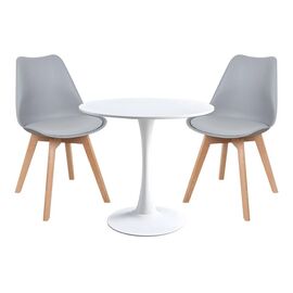 Τραπεζαρία Elijah-Gaston pakoworld σετ 3τεμ pp-pu σε γκρι-λευκή απόχρωση με φυσικό πόδι Φ60x74εκ - ΤΡΑΠΕΖΑΡΙΕΣ στο Milonadakis.gr