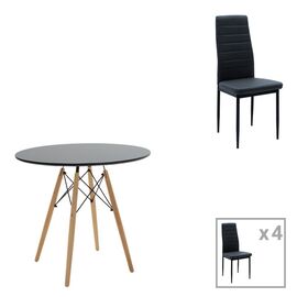 Τραπεζαρία Julita-Parker pakoworld σετ 5τεμ mdf σε μαύρη-φυσική απόχρωση Φ80x73cm - ΤΡΑΠΕΖΑΡΙΕΣ στο Milonadakis.gr