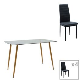 Τραπεζαρία Chloe-Parker pakoworld σετ 5τεμ γυάλινο σε ανθρακί-φυσική απόχρωση 120x70x75εκ - ΤΡΑΠΕΖΑΡΙΕΣ στο Milonadakis.gr