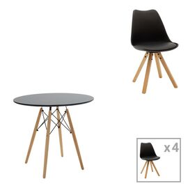 Τραπεζαρία Julita-Caron pakoworld σετ 5τεμ mdf σε μαύρη-φυσική απόχρωση Φ80x76εκ - ΤΡΑΠΕΖΑΡΙΕΣ στο Milonadakis.gr