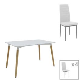 Τραπεζαρία Natali-Parker pakoworld σετ 5τεμ MDF λευκό-πόδια φυσικό 120x80x76εκ - ΤΡΑΠΕΖΑΡΙΕΣ στο Milonadakis.gr