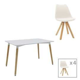 Τραπεζαρία Natali-Caron pakoworld σετ 5τεμ MDF λευκό-πόδια φυσικό 120x80x76εκ - ΤΡΑΠΕΖΑΡΙΕΣ στο Milonadakis.gr