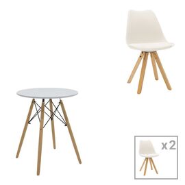 Τραπεζαρία Julita-Caron pakoworld σετ 3τεμ mdf λευκό-πόδια σε φυσική απόχρωση Φ60x73εκ - ΤΡΑΠΕΖΑΡΙΕΣ στο Milonadakis.gr