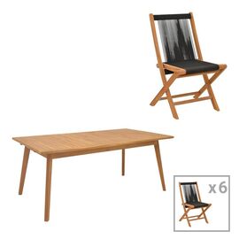 Τραπεζαρία 7 τεμ. Banou-Pino pakoworld teak ξύλο σε φυσική - μαυρη απόχρωση 180/240x100x75εκ - ΣΕΤ ΤΡΑΠΕΖΑΡΙΕΣ στο Milonadakis.gr