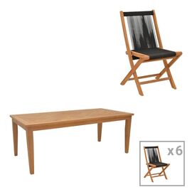 Τραπεζαρία σετ 7τεμ. Banou-Mady pakoworld teak ξύλο σε φυσική-μαυρη απόχρωση 200x100x75εκ - ΣΕΤ ΤΡΑΠΕΖΑΡΙΕΣ στο Milonadakis.gr