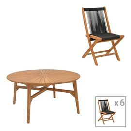 Τραπεζαρία 7τεμ. Banou-Colen pakoworld teak ξύλο σε φυσική-μαυρη απόχρωση Φ150x75εκ - ΣΕΤ ΤΡΑΠΕΖΑΡΙΕΣ στο Milonadakis.gr