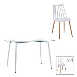 Τραπεζαρία Quana-Aurora I pakoworld σετ 5τεμ σε διάφανο-λευκή απόχρωση 120x70x75εκ - ΤΡΑΠΕΖΑΡΙΕΣ στο Milonadakis.gr