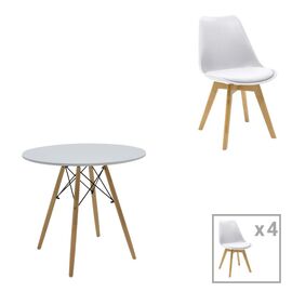 Τραπεζαρία Julita-Gaston σετ 5τεμ pakoworld MDF και ξύλο οξιάς σε λευκή-φυσική απόχρωση Φ80x73εκ - ΤΡΑΠΕΖΑΡΙΕΣ στο Milonadakis.gr