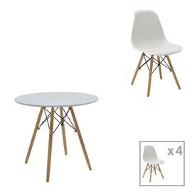 Τραπεζαρία Julita σετ 5τεμ pakoworld MDF και ξύλο οξιάς σε λευκή-φυσική απόχρωση Φ80x73εκ - ΤΡΑΠΕΖΑΡΙΕΣ στο Milonadakis.gr