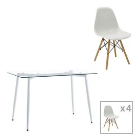 Τραπεζαρία Quana-Julita pakoworld σετ 5τεμ γυάλινο 8χιλ διάφανο - λευκό 120x70x75εκ - ΤΡΑΠΕΖΑΡΙΕΣ στο Milonadakis.gr