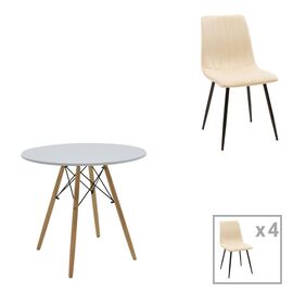 Τραπεζαρία Julita-Noor pakoworld σετ 5τεμ MDF λευκό-μπεζ-φυσικό Φ80x73εκ - ΤΡΑΠΕΖΑΡΙΕΣ στο Milonadakis.gr