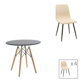 Τραπεζαρία Julita-Noor pakoworld σετ 5τεμ MDF μαύρο-μπεζ-φυσικό Φ80x73εκ - ΤΡΑΠΕΖΑΡΙΕΣ στο Milonadakis.gr