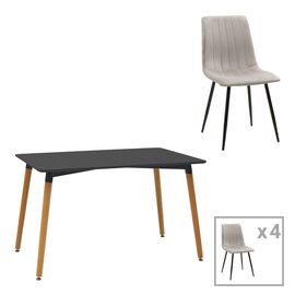 Τραπεζαρία Natali-Noor pakoworld σετ 5τεμ  MDF μαύρο-γκρι-πόδια φυσικό 120x80x76εκ - ΤΡΑΠΕΖΑΡΙΕΣ στο Milonadakis.gr
